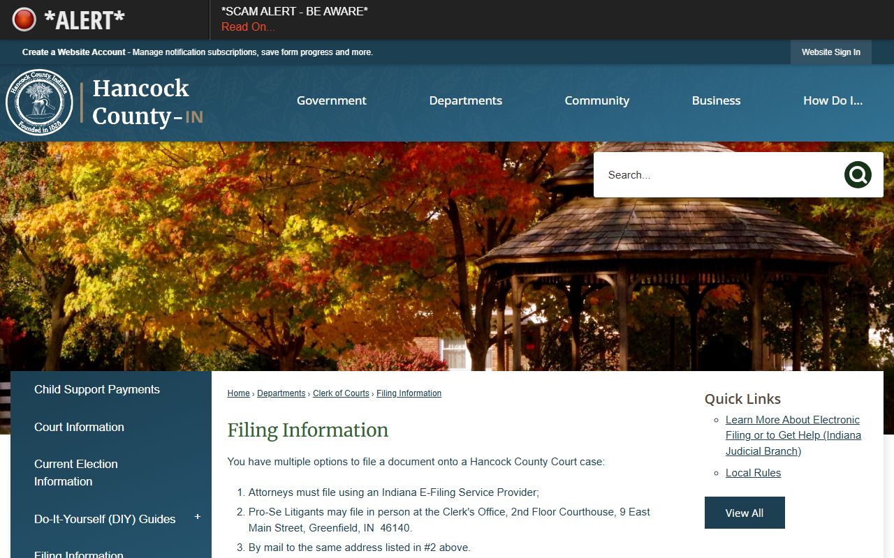 Hancock County Clerk filing information and court record channels
