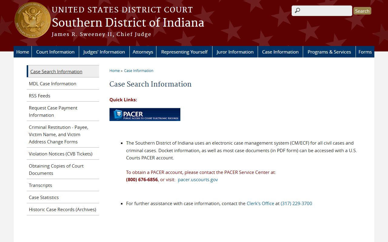 Hancock County court dockets Southern District case search information