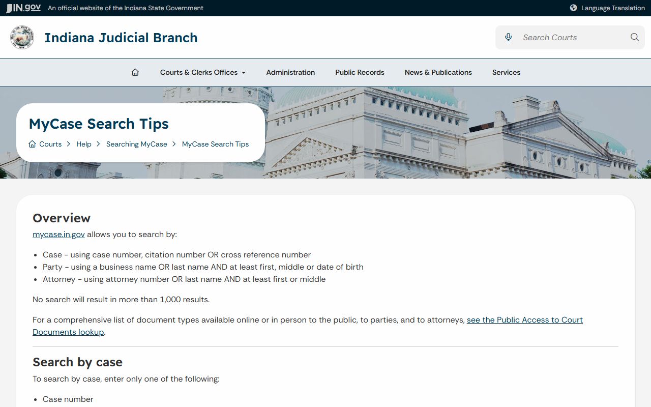 Hancock County court records MyCase search tips