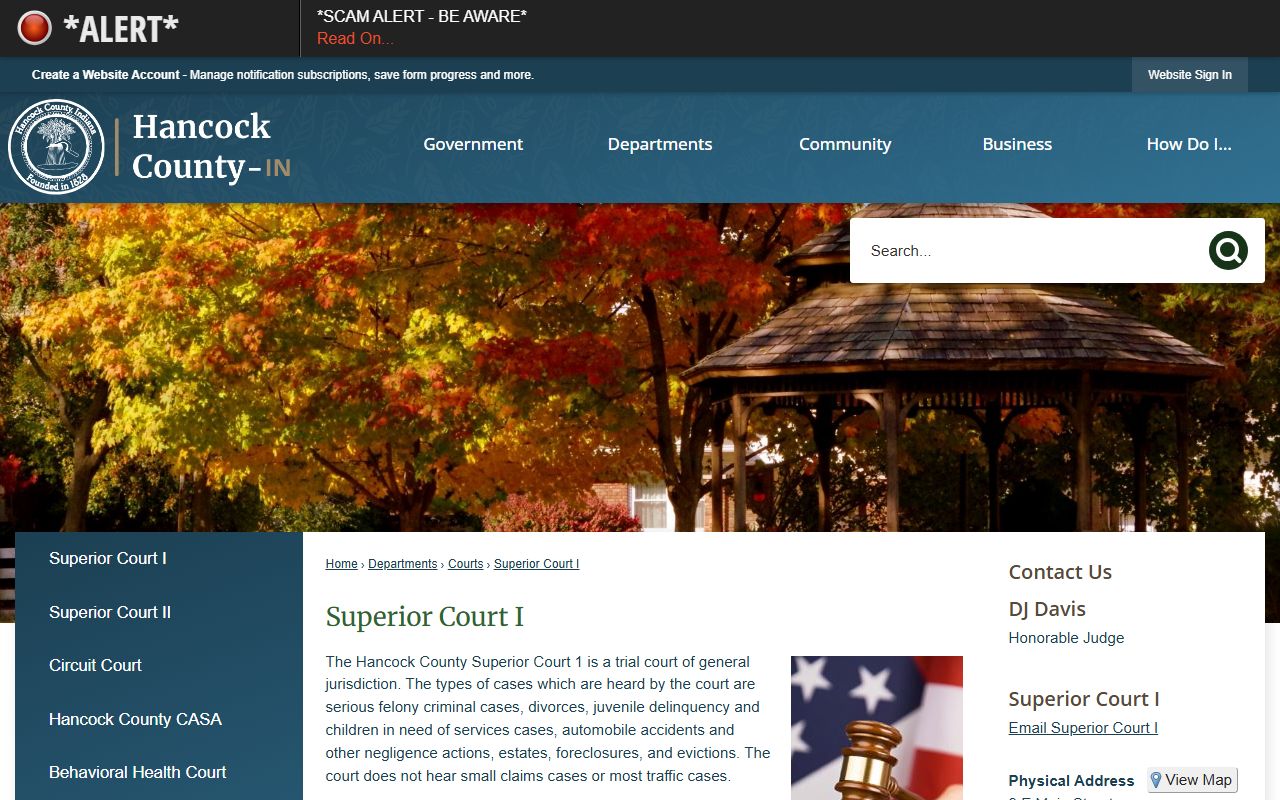 Hancock County Circuit and Superior Courts Superior Court I records information