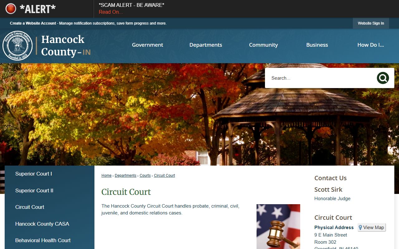 Hancock County Circuit and Superior Courts Circuit Court probate civil criminal records