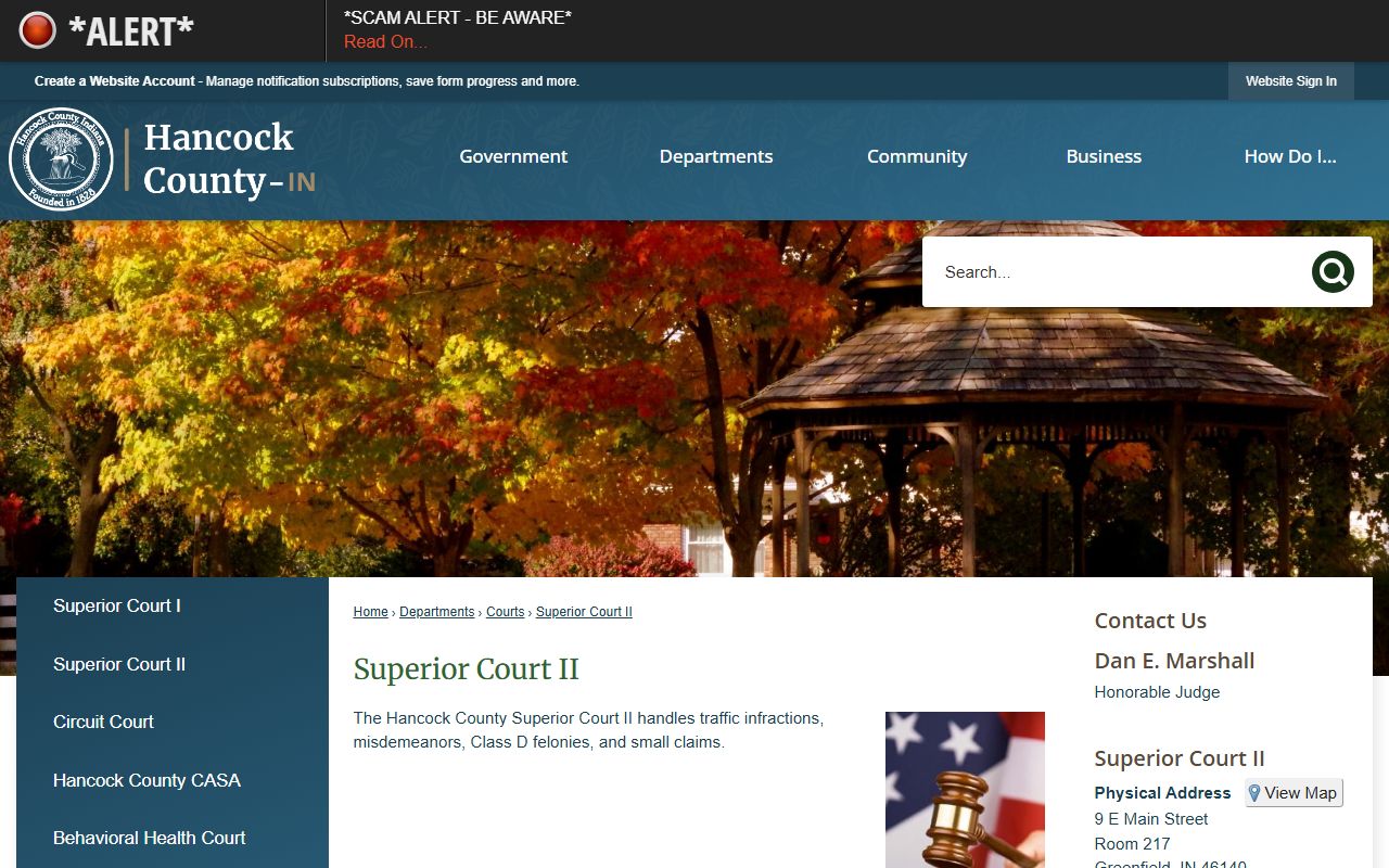 Hancock County Circuit and Superior Courts Superior Court II traffic and small claims records
