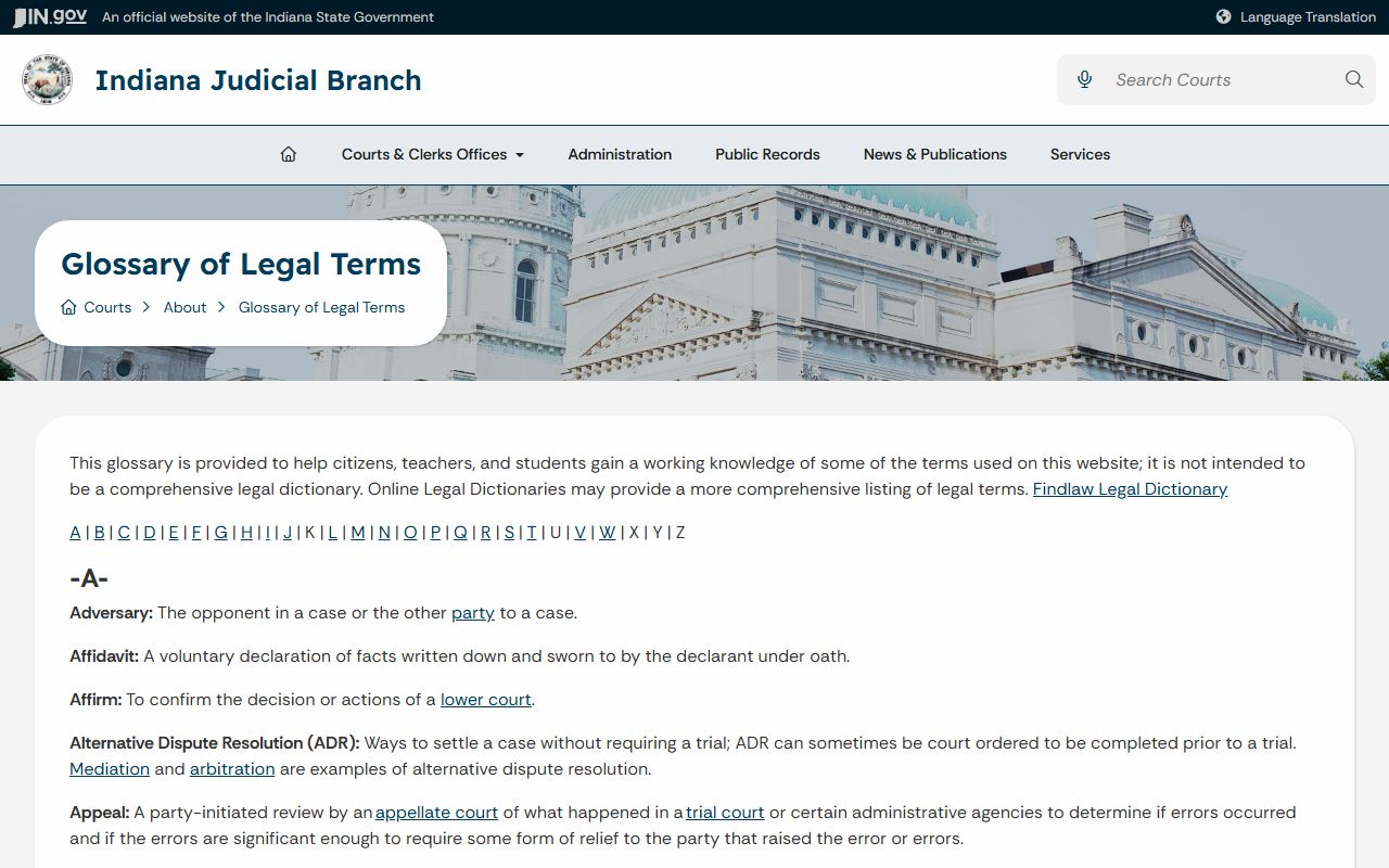 Hancock County court records Indiana court glossary