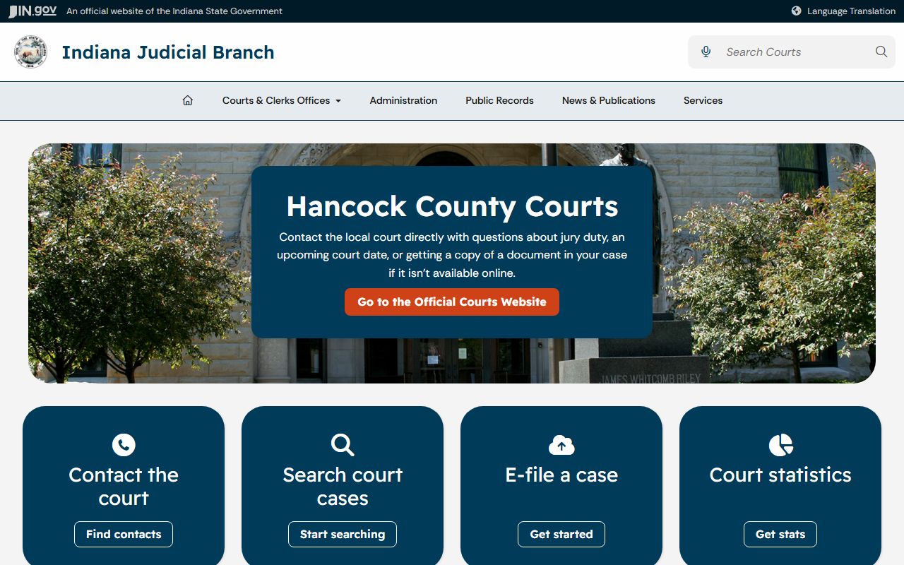 Hancock County court records Indiana Judicial Branch county page