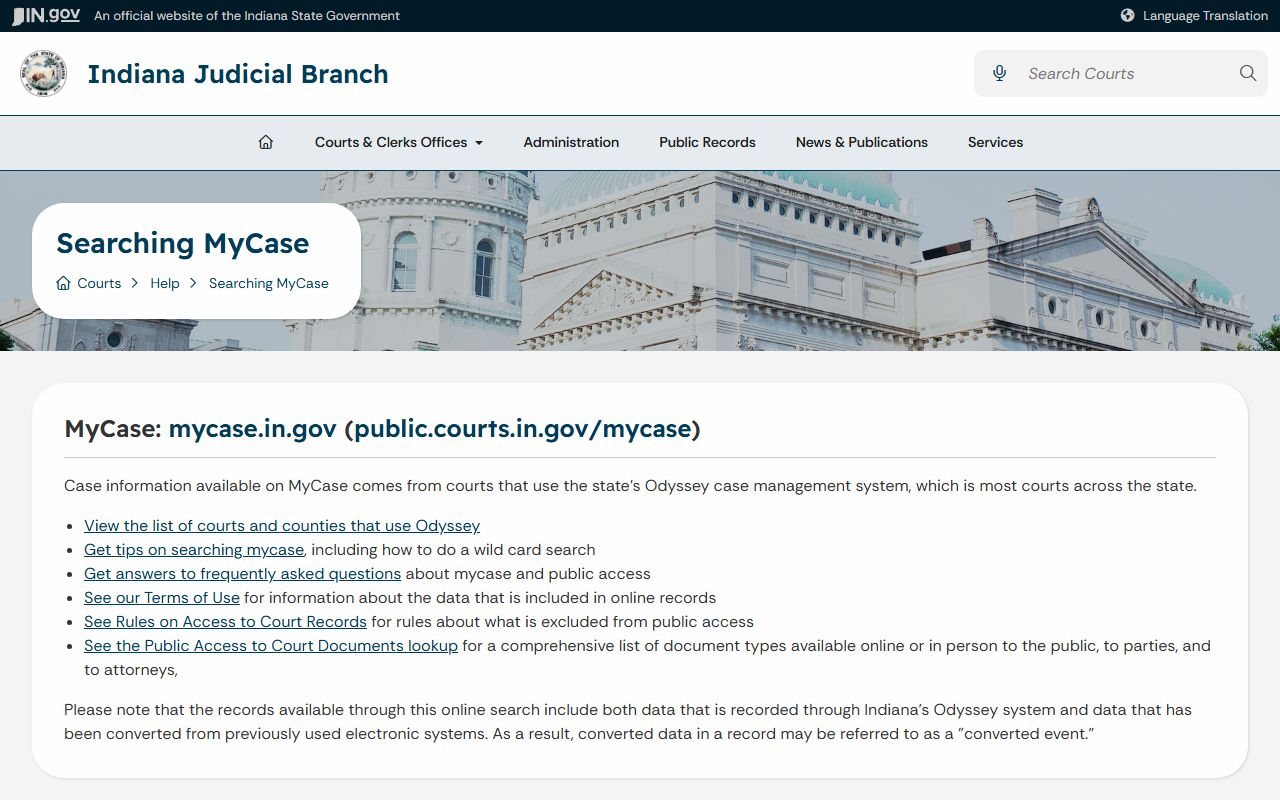 Hancock County court records MyCase help page