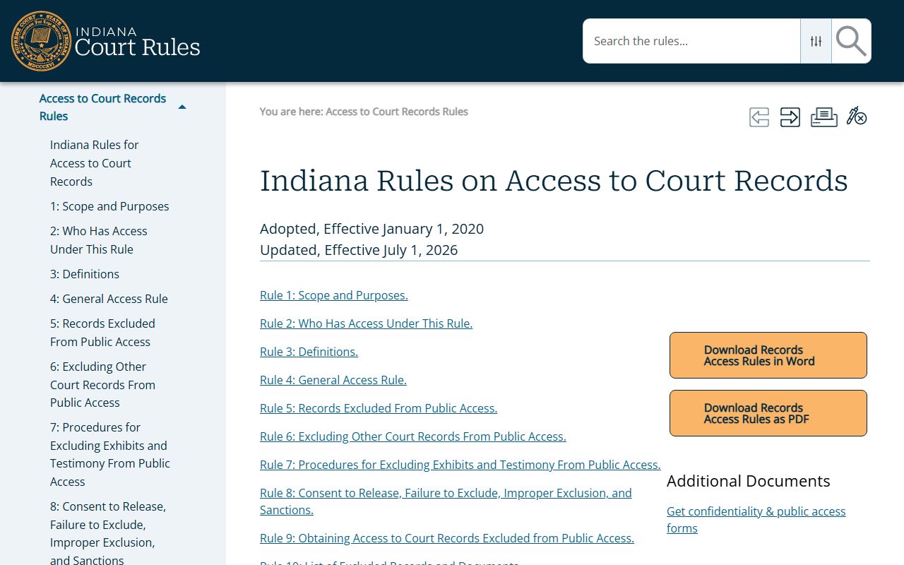 Hancock County court records Indiana access rules