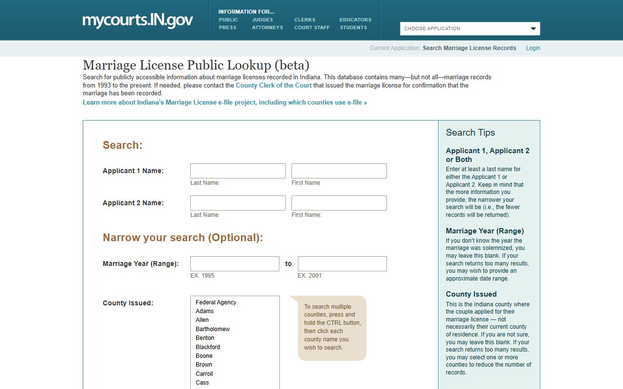 Hancock County marriage and divorce records Indiana marriage license public lookup