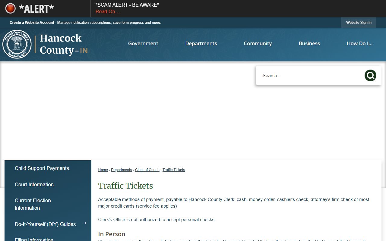 Hancock County traffic court records traffic tickets page