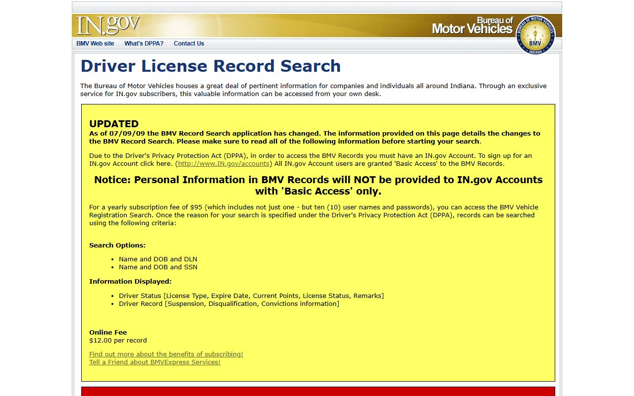 Hancock County traffic court records Indiana BMV license record search
