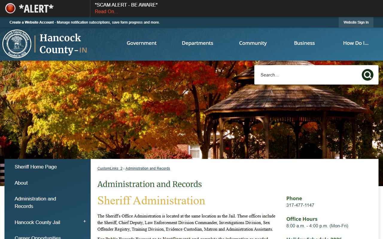 Hancock County warrant records sheriff administration and records page