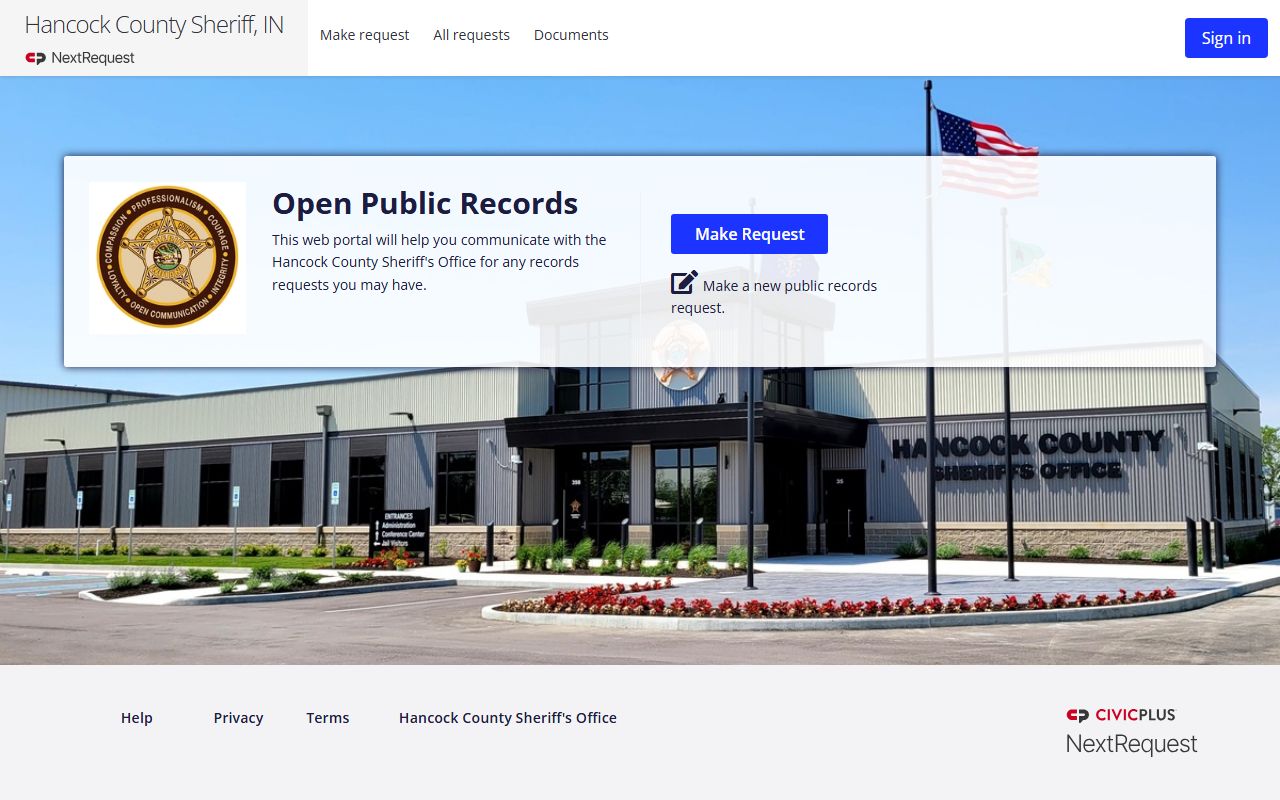 Hancock County warrant records sheriff NextRequest portal